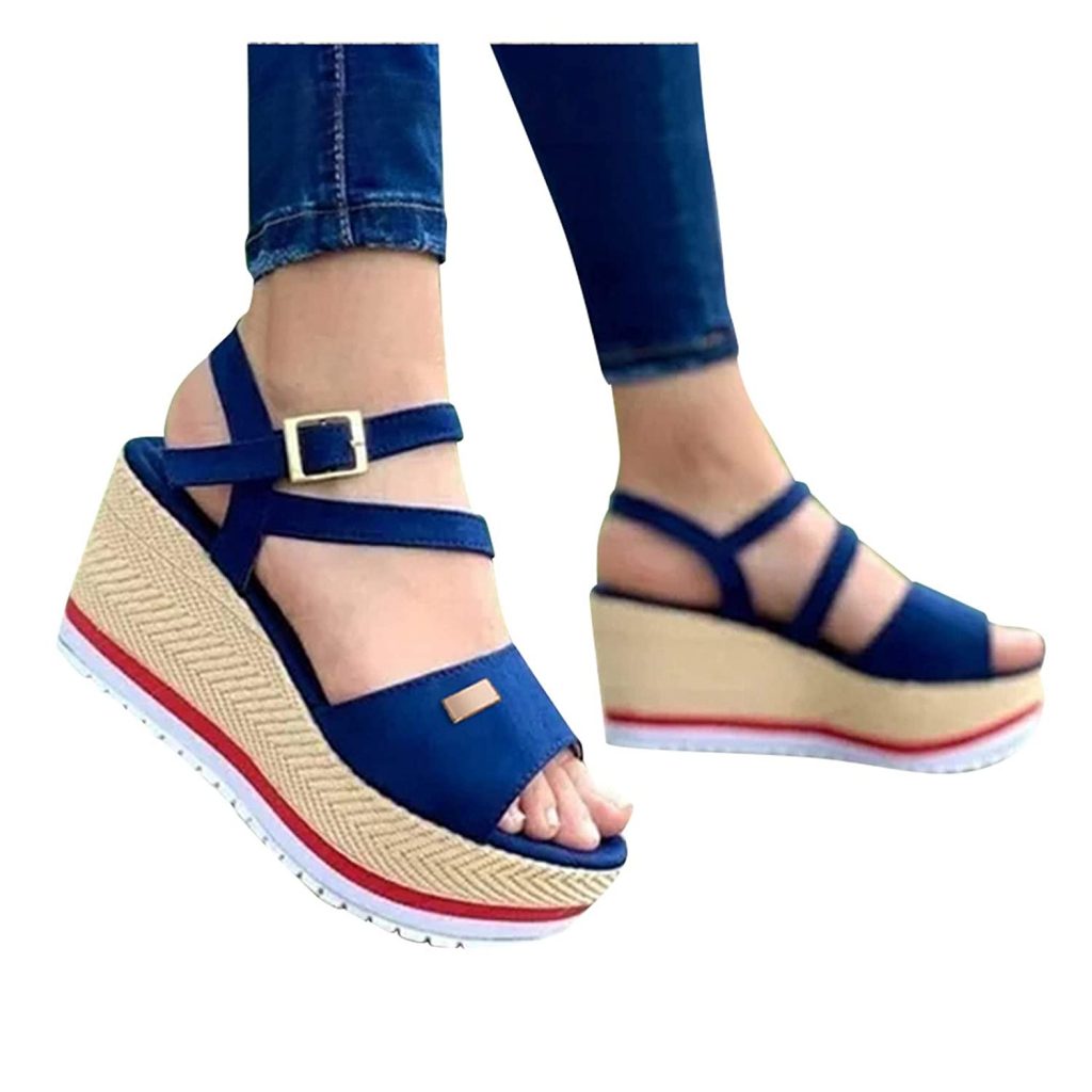 Women’s Wedge Platform Sandals, Slip on High Heel Sandal,  Walking Shoes